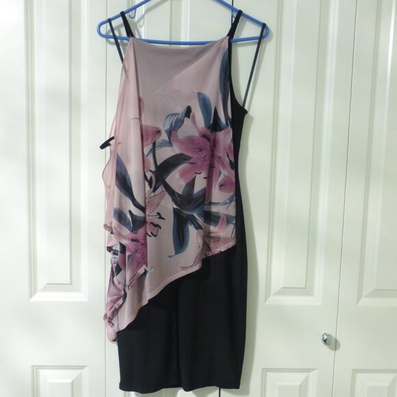 NWT LE CHATEAU black dress with pink and purple chiffon flowy floral layer - Picture 7 of 10